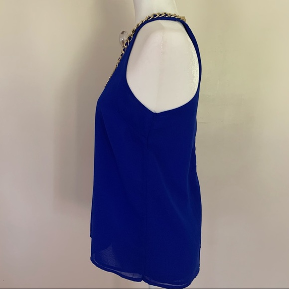 Royal blue blouse with gold chain. Racer back. - Picture 2 of 7